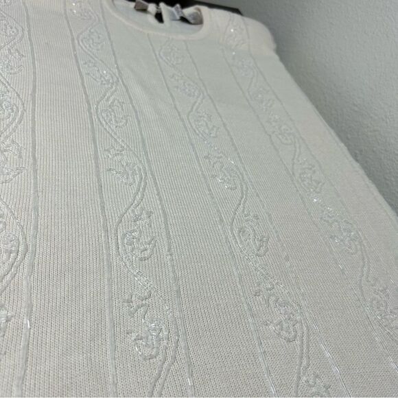 Karen Scott Evening Beaded Wool Blend Pullover Sweater Knit Cream Size L - Picture 3 of 11